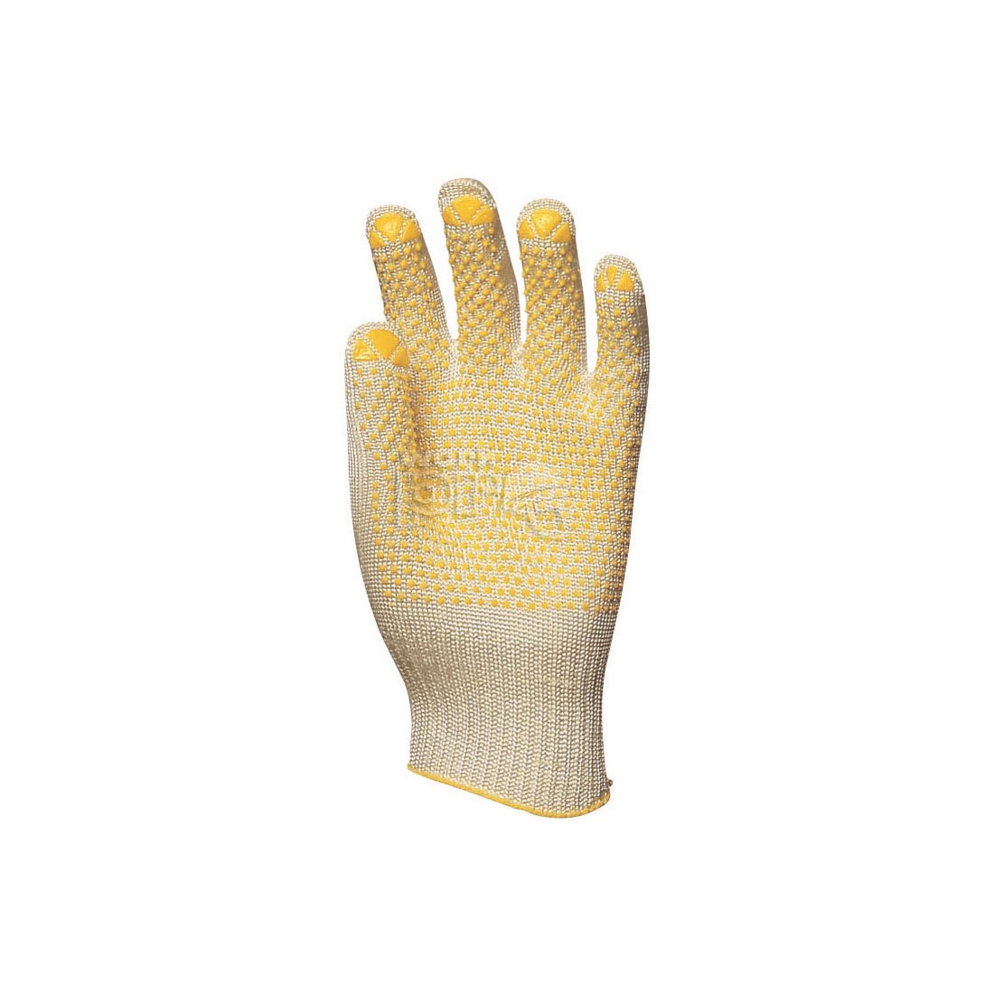 KÖTÖTT VÉKONY FEHÉR ABRALON/NYLON KESZTYŰ, SÁRGA PÖTTYÖS